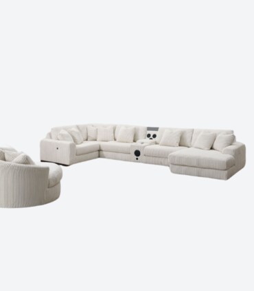 Ivory Sectional with Built-in Speakers